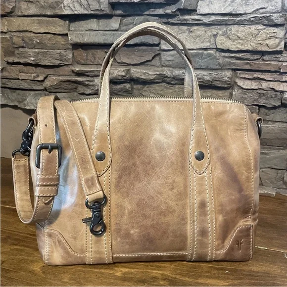 Frye Melissa Double Handle Satchel -BEIGE- Distressed Leather $348